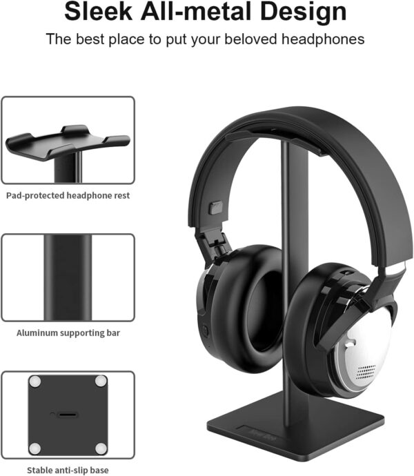 Headphone Stand Headset Holder Earphone Stand with Aluminum Supporting Bar